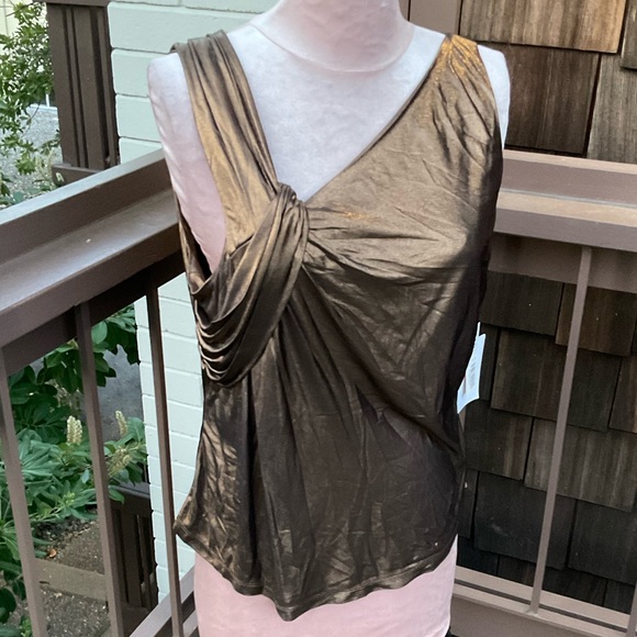 Perse liquid gold metallic drape tank with asymmetrical twist, NWT, Large - Picture 7 of 13
